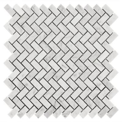 China Carrara White Marble Herringbone Mosaic Floor Tile Sheets , Mosaic Marble Tile Backsplash for sale