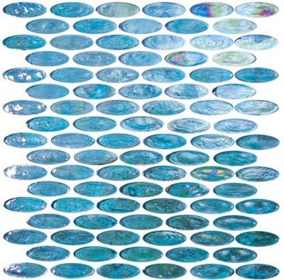 China Blue & White Excalibur Oval Mosaic Glass Pool Tile Bush Hammered Surface for sale