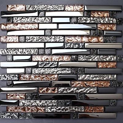 China Black Brown Electroplate Crystal Glass Mosaic Tile For Kitchen Fireplace Decor for sale