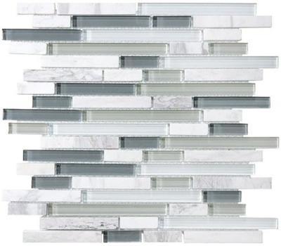 China Bliss Iceland Linear Glass And Marble Mosaic Tile , Recycled Bathroom Glass Tiles for sale