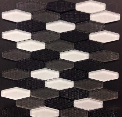 China Carbon Blend Hexagon Glass Mosaic Tile White Grey Black Mosaics Bush Hammered for sale