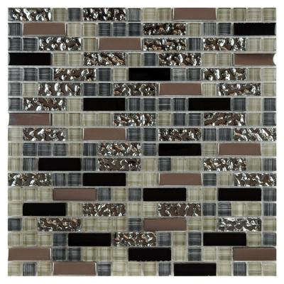 China Black Strip Silver Glass And Metal Tile Backsplash , Mini Glass Kitchen Wall Tiles for sale