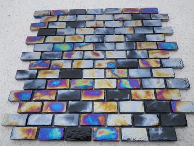 China Colorful Brick Marble Glass Accent Tile , Glass Floor Tiles Bathroom Mosaic for sale