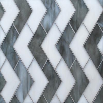 China Grey White Color Handmade Kitchen Backsplash Glass Tiles Chevron Pattern Design for sale