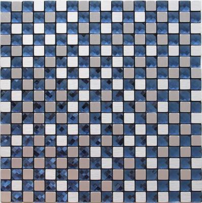 China Vidrio cepillado plata de la partícula y tejas metálicas de la pared del mosaico con el vidrio cristalino azul del diamante en venta