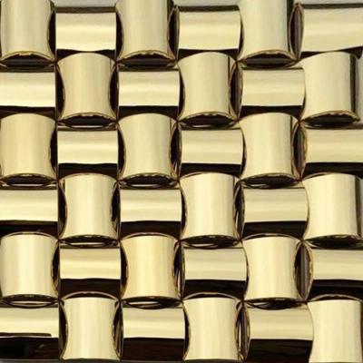 China 3D de oro arqueó la lamina metálica Backsplash del acero inoxidable del ajuste de las tejas de mosaico en venta