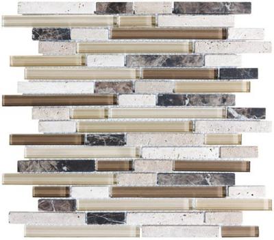 China Random Mix Stone And Glass Kitchen Backsplash Mosaic Tiles Linear Type for sale