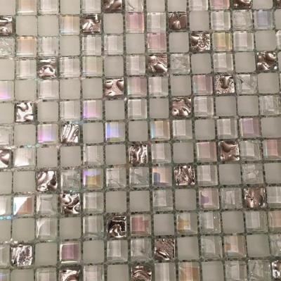 China White Iridescent Crackle Bathroom Backsplash Tile Mosaic Glass Wall for sale