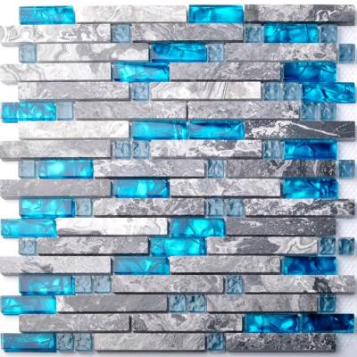 China Tejas de mosaico de cristal de Backsplash de la cocina del mármol del gris azul del mar para la bañera del cuarto de baño en venta