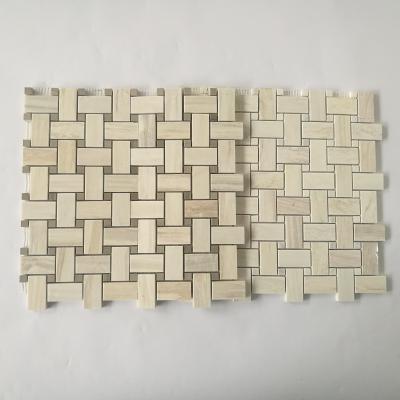 China Nueva malla material de la teja de mosaico de mosaico de la baldosa del diseño de piedra de Basketweave montada en venta