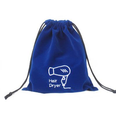 China Reusable Custom Embroidered Bag Drawstring Extensions Velvet Bags Pouch With Logo For Hair Dryer Hair Dryer Bags Ribbon Cord for sale