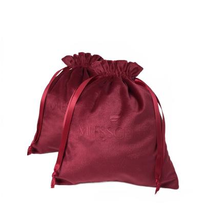 China Reusable Custom Red Velvet Cloth Cell Phone Jewelry Pouch Small Drawstring Bag With Embossed Logo for sale