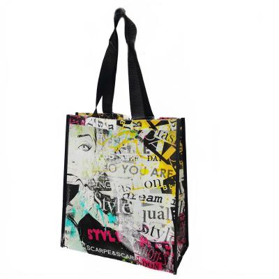 China Full Printing Reusable Reusable PP Laminated Non Woven Tote Shopping Bag With X-Stitching For Handles for sale