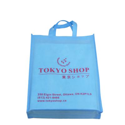 China Letter Logo Printing Blue Non Woven Eco - Friendly Japanese Shopping Reusable Tote Bag for sale