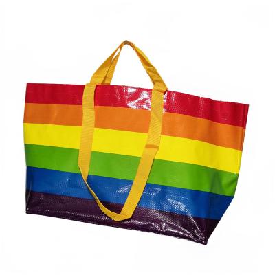 China Reusable Glossy Laminated PP Woven Shopping Bag With Inserted Bottom Papercard for sale