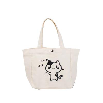 China New Design Cute Reusable Customize Logo Recycled Organic Cotton Small Tote Canvas Bag With Button Closure For Kids for sale