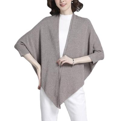 China Casual Women Open Front Half Sleeve Casual 100% Cashmere Cardigan Poncho for sale