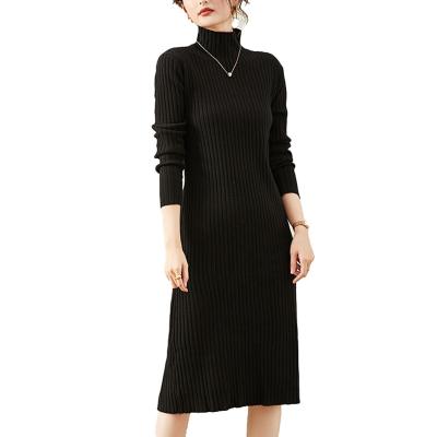 China Anti-Static Women Warm Half Turtle Neck Leisure Cashmere Knit Long Sleeve Dress for sale