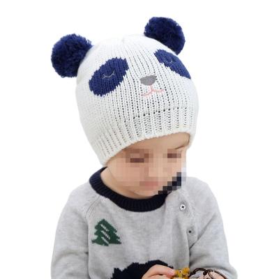 China New Product Customized Design Two Dobby Fashion Pompoms Panda Hat For Kids for sale