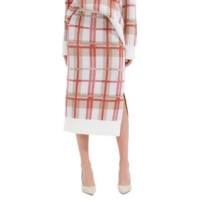 China New Fashion Women Wool Plaid Anti-static Merino Jacquard Knitted Bodycon Skirt for sale