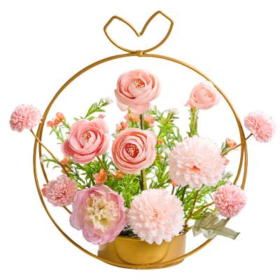 China Silk Mother's Day & Valentine's Day Celebrations Gift Peony Hydrangea Autumn Chrysanthemum Artificial Flowers in Basket Thanksgiving for sale