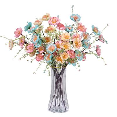 China Pe Wholesale room decoration 10 Rhododendrons Glass Vase artificial flower plant set with pot for sale