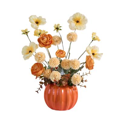 China Silk Lulian Autumn Chrysanthemum Gesang Flower come plant tabletop decoration artificial potted flower for sale