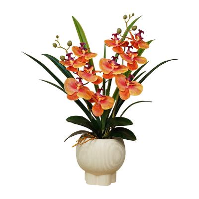 China Pu Phalaenopsis  Flower Set Office Table Arrangements Combination Artificial Pot Bonsai Thanksgiving Occasion Made PU Material for sale