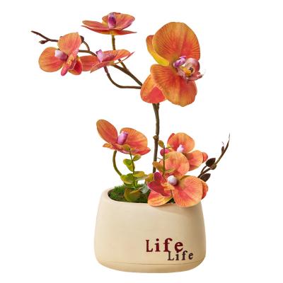 China Pu material; The flower pot is plastic. real touch Phalaenopsis Decoration Small pot Phalaenopsis Artificial orchid flower Artificial phalaenopsis bonsai for sale