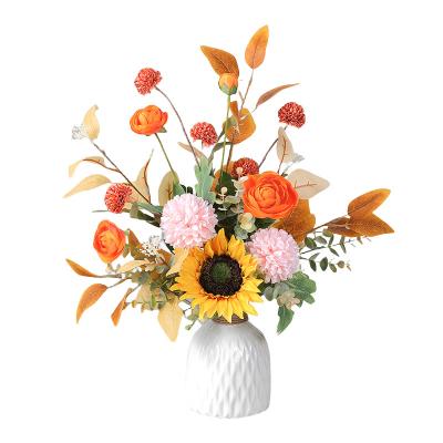 China The vase is ceramic and the flowers are silk home table decor 2024 new design bouquet  Flowers that do not fade Sunflower handmade flowers artificial silk flower for sale