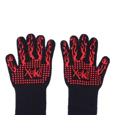 China Machine Washable Debeien Design New Heat Protect Up To 932f Flame Retardant Black Warm Gloves For Cooking for sale