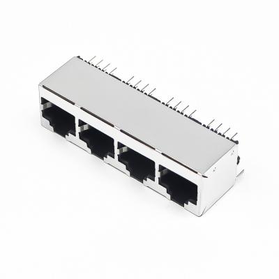 China Through Hole 522403-8P8C-4L With Led Vertical Ethernet 1x4 Port Female Rj45 Connector for sale