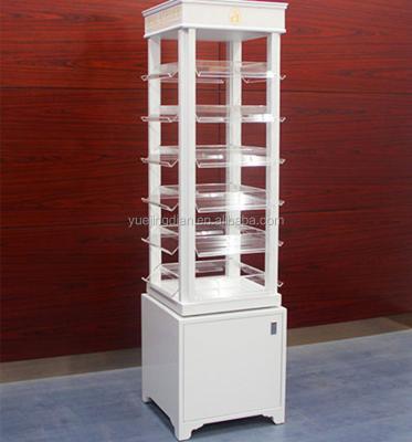 China Commercial Acrylic Revolving Floor Showcase Jewelry Display Rack Floor Showcase With Lock for sale