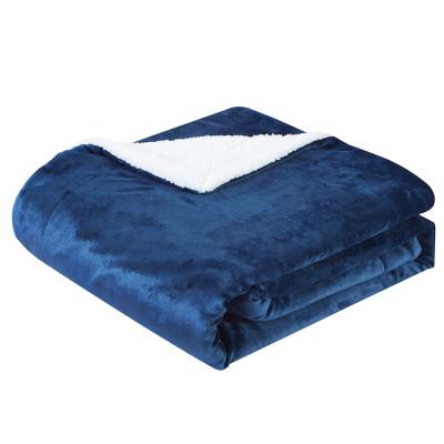 China PORTABLE Navy Blue Double Sided Super Soft Luxurious Plush Throw Blanket, Home Multifunctional Sherpa Fleece Throw Blanket for sale