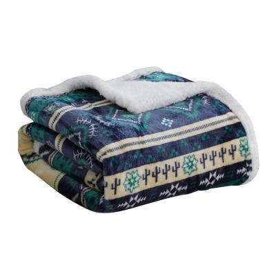 China PORTABLE green double sided super soft fluffy sherpa woven polyester flannel boho blanket for sale