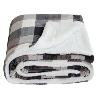 China Sherpa Skin Friendly Black And White Double Sided Plaid Fleece Nap Throw Blanket With Logo for sale