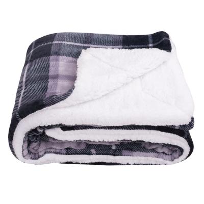 China Friendly Double Skin Ply Sherpa Fleece Blanket, Gray Plaid Designer Luxury Sherpa Throw Blankets, 100% Polyester Heavy Blanket For Adult for sale