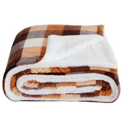 China Skin Friendly Soft Poluester Home Winter Throw Blanket, Orange Buffalo Plaid Sherpa Fleece Throw Blanket, Blankets Throw Jaquared Fur Sherpa for sale