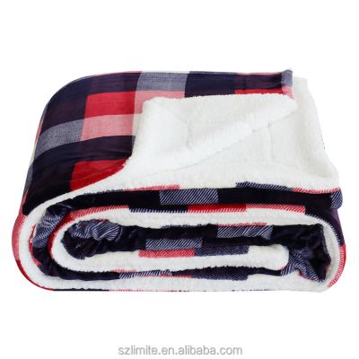 China Skin Friendly Red/Blue Sherpa Double Sided Plaid Fleece Customized Blankets, High Quality Desiner Throw Blanket, Super Soft Blankets for sale