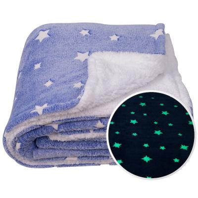 China Skin Friendly Star Pattern Sherpa Fleece Throw Blanket , Glow In The Dark Kids Blanket for sale