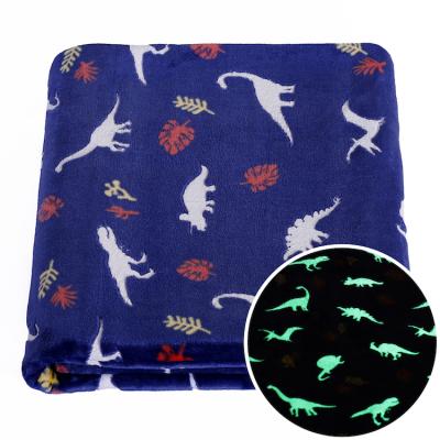 China PORTABLE Blue Dinosaur Wrap Ceramic Fiber Mobile Pet Kids Thick Printed Baby Glow In The Dark Throw Blanket for sale