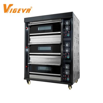 China Hotels 3 Deck 6 Tray Professional Commercial Bread Baking Pizza Gas Oven for sale