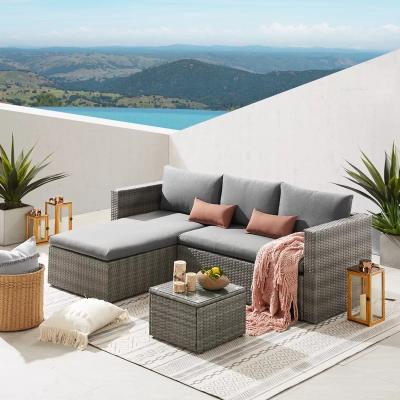 China Eco-freindly Wicker / Cheap Rattan 3 - Person Group Gray Rattan Sofa Seating Set With Cushions Garden Furniture Corner for sale