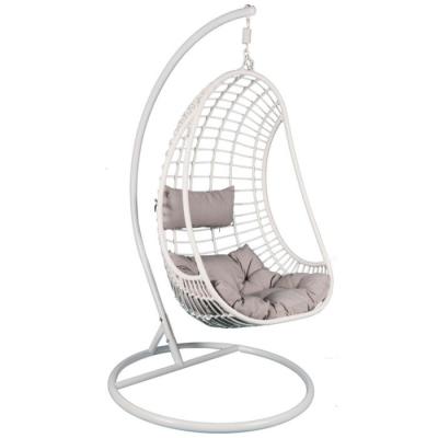 China Hot Selling Eco-freindly PE Rope Rattan Garden Swing Egg White Outdoor Swing Chair Foldable Hanging Chair With Stand for sale