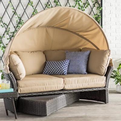 China Patio Rustproof Outdoor Wicker Daybed With Cushions Pool Furniture Around Modern Shaped Sun Sofas Chair Seat Beach for sale