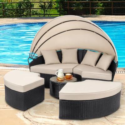 China Rustproof Outdoor Wicker Patio Rattan Canopy Daybed With Cushions for sale