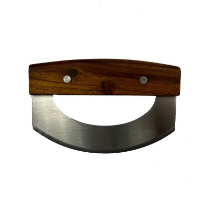 China Dustproof Acacia Wood Handle High Quality Stainless Steel Pizza Cutter Pizza Cleaver for sale