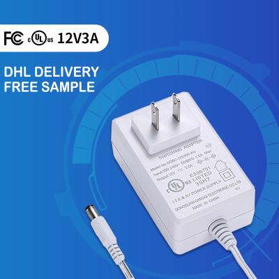 China Universal US Plug Travel AC DC Power Supply 12v 3A 36W Adapter with USA Plugs Power Adapter for Speaker/Led/Set-top Box 76*31.3*44MM for sale