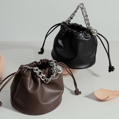 China Fashion\Retro Big Top Leather Women Handbags Comfortable\Durable Drawstring Fashion Simple Useful Women Bucket Bags for sale