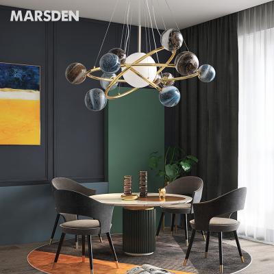 China Modern Luxury Home Hotel Living Room Gold Chandelier Lamp Globe Moon Planet Decorative Glass Led Pendant Light for sale